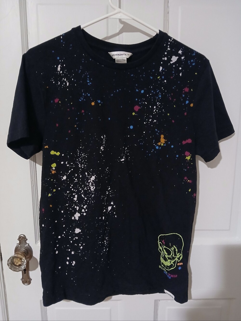 Eleven Paris Paint-Splatter Bless This Mess Skull Graphic Tee Shirt